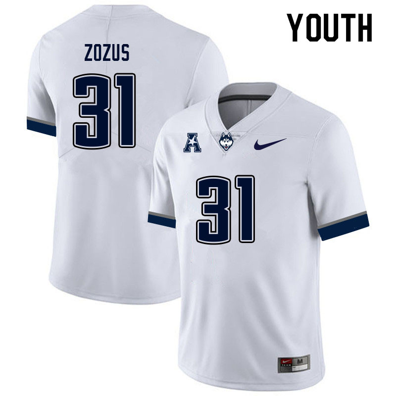 Youth #31 Tommy Zozus Uconn Huskies College Football Jerseys Sale-White - Click Image to Close